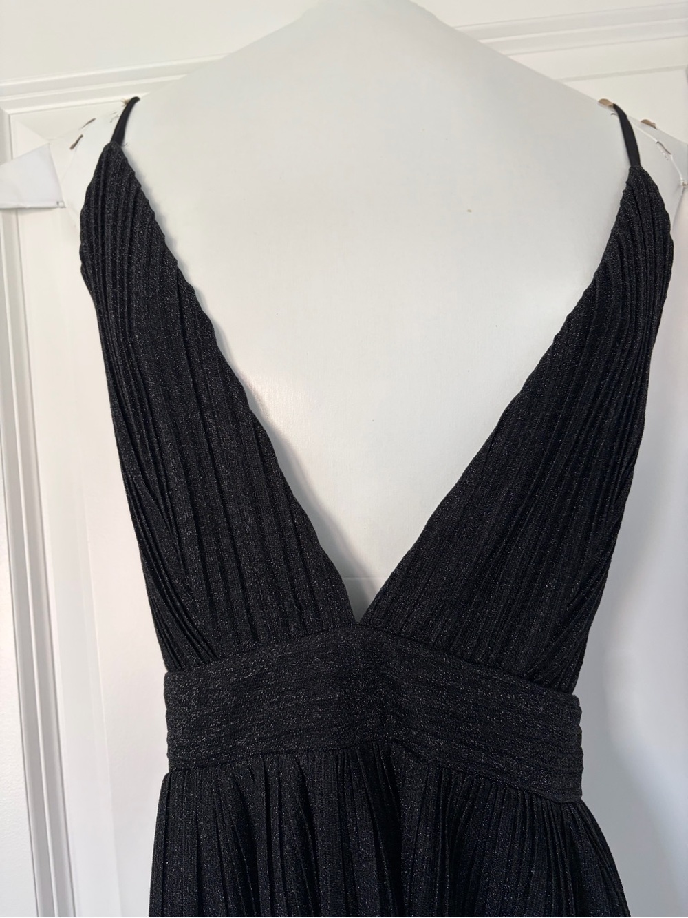 Black V-Neck Pleated Evening Dress